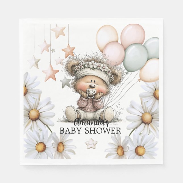 Servilleta De Papel Whimsical Teddy Bear Baby Shower  (Anverso)