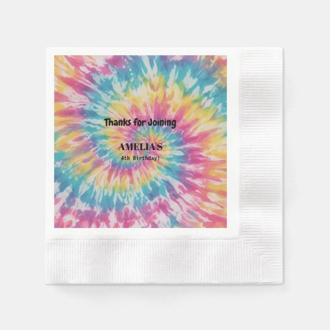 Servilleta De Papel Whimsical Tie Dye Rainbow Happy Birday Paper (Anverso)