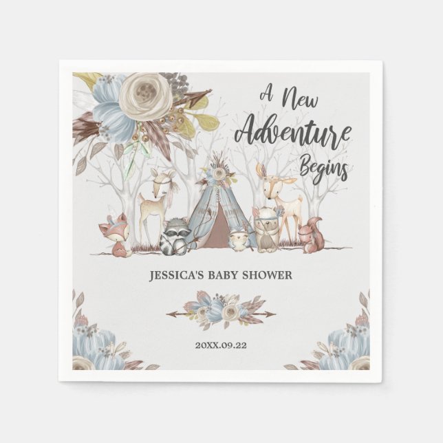 Servilleta De Papel Whimsical Tribal Woodland Animals Boy Baby Shower (Anverso)