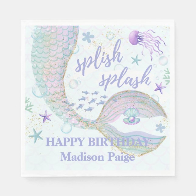 Servilleta De Papel Whimsical Under the Sea Mermaid Birthday (Anverso)