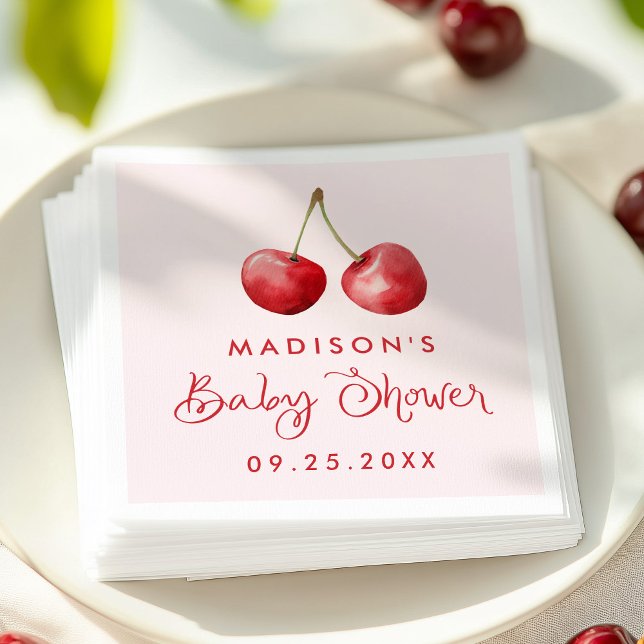 Servilleta De Papel Whimsical Watercolor Cherry Baby Shower (Subido por el creador)