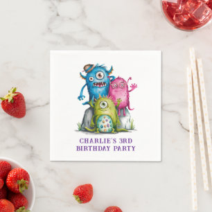 Servilleta De Papel Whimsical Watercolor Monsters de la fiesta de cump