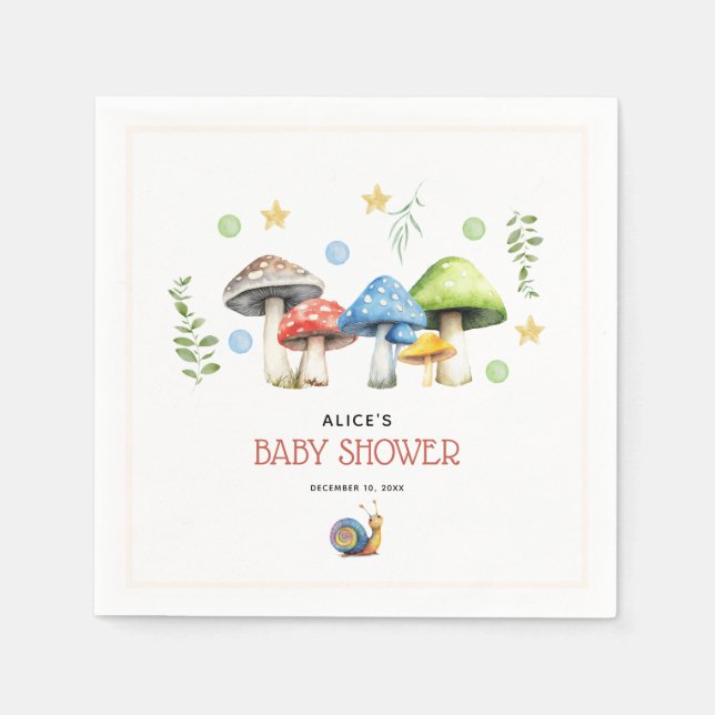 Servilleta De Papel Whimsical Watercolor Mushroom Baby Shower (Anverso)
