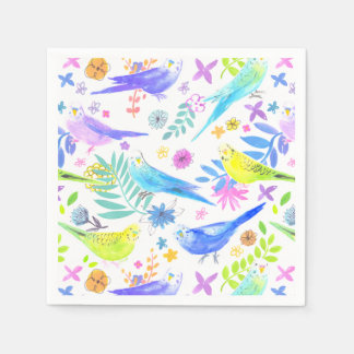 Servilleta De Papel Whimsical Watercolour Budgie Parakeets