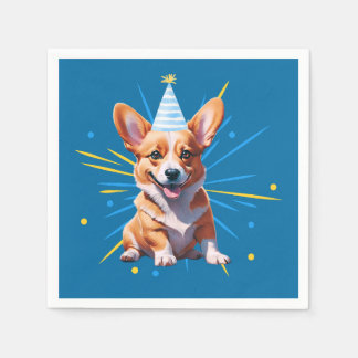 Servilleta De Papel Whimsical Welsh Corgi En Un Gorra De La Fiesta De 