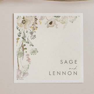 Servilleta De Papel Whimsical Wildflower Meadow | Ivory Boda Napkin