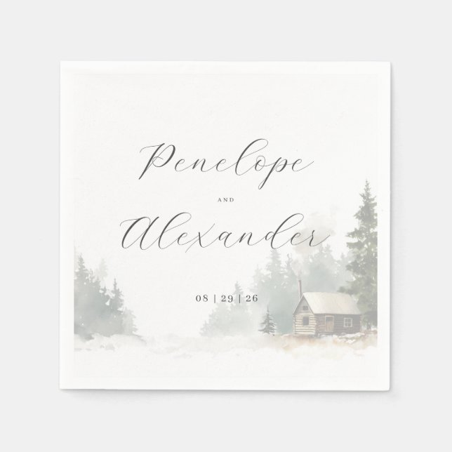 Servilleta De Papel Whimsical Winter Cabin Scene (Anverso)