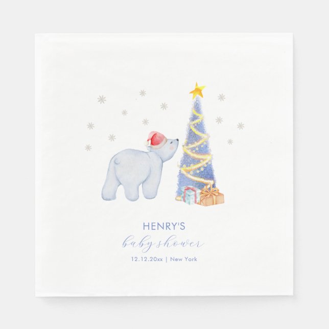 Servilleta De Papel Whimsical Winter Santa Polar Bear Baby Shower  (Anverso)