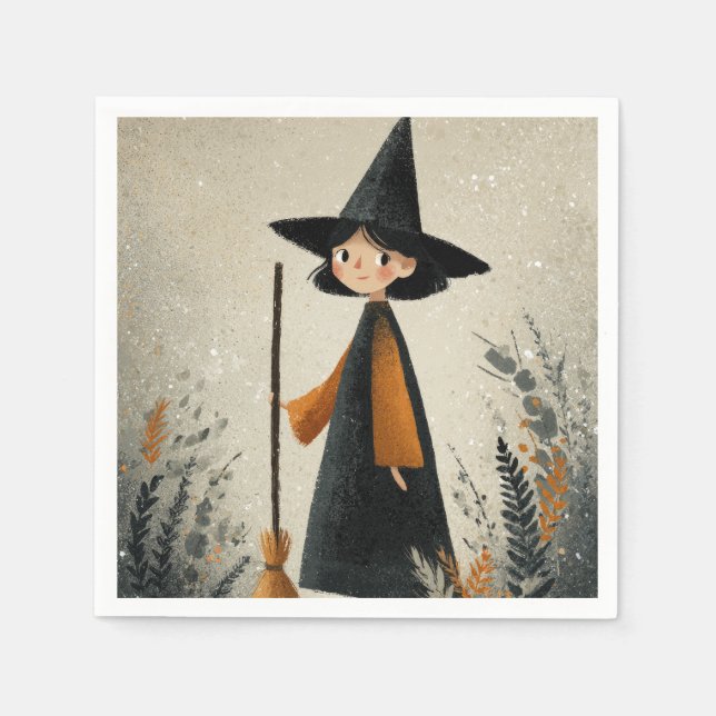 Servilleta De Papel Whimsical Witch Watercolor Halloween (Anverso)