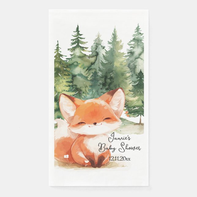 Servilleta De Papel Whimsical Woodland Fox Baby Shower (Anverso)