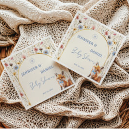 Servilleta De Papel Whimsical Woodland Fox Dusty Blue Baby Shower