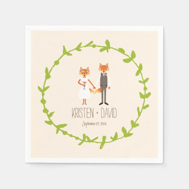 Servilleta De Papel Whimsical Woodland Foxes Ivory boda (Anverso)