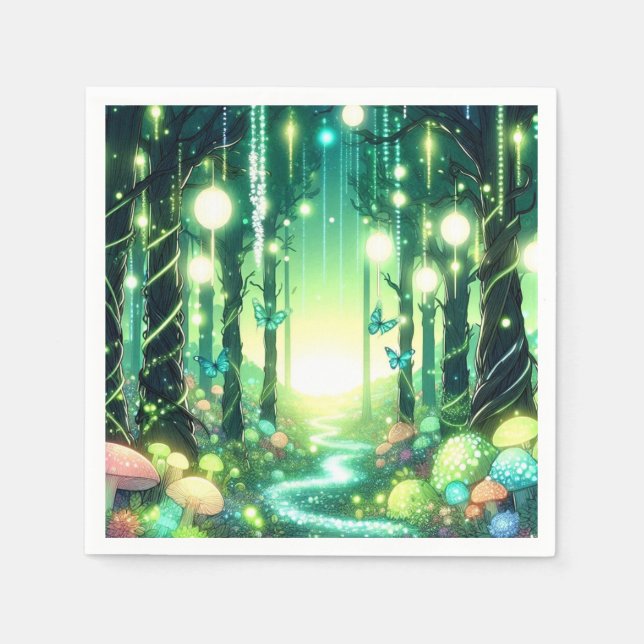 Servilleta De Papel Whimsy Magical Enchanted Forest Baby Shower (Anverso)