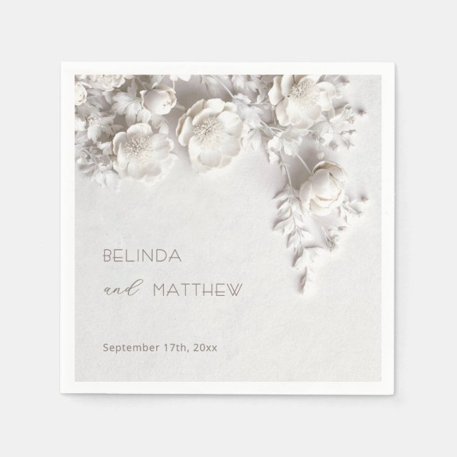 Servilleta De Papel White 3D Flowers Roses Minimalist Wedding  (Anverso)