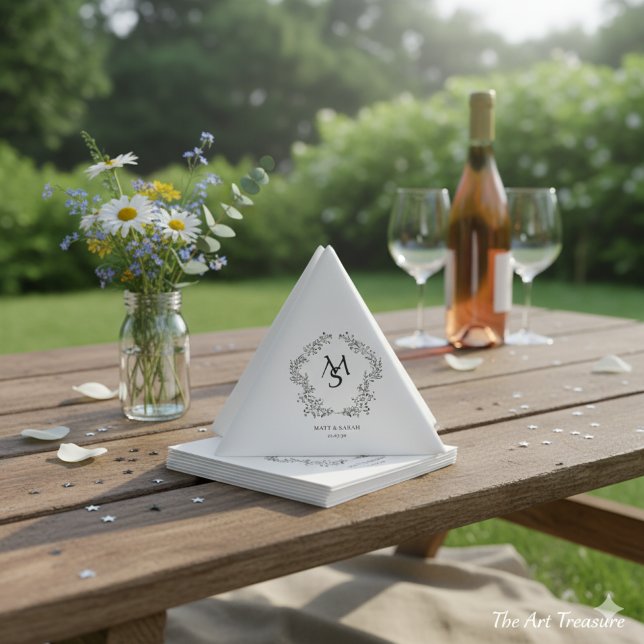 Servilleta De Papel White and Floral Crest Frame Elegant  (Subido por el creador)