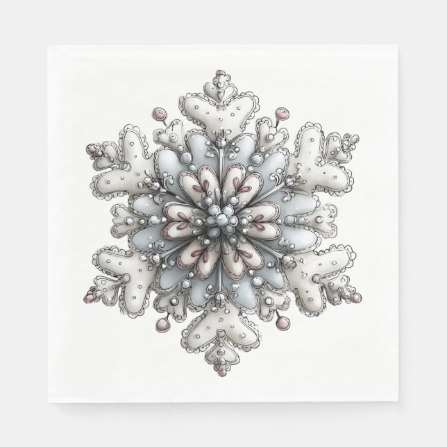 SERVILLETA DE PAPEL WHITE AND SILVER HOLIDAY WINTER SNOWFLAKES (Anverso)