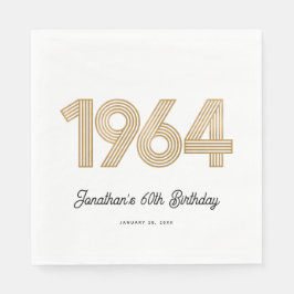 Servilleta De Papel White Black Faux Gold 60 cumpleaños 1964