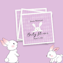 Servilleta De Papel White Bunny Baby Shower Modern | Argyle morado