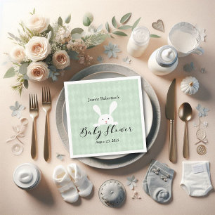 Servilleta De Papel White Bunny Baby Shower Modern   Argyle verde