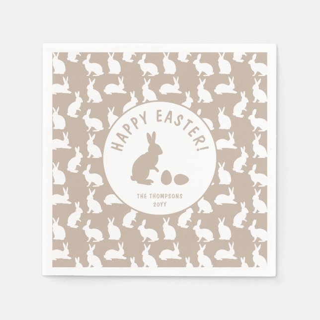 Servilleta De Papel White Bunny Pattern On Beige Cute Easter (Anverso)