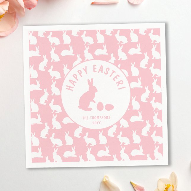 Servilleta De Papel White Bunny Pattern On Blush Pink Cute Easter (Subido por el creador)