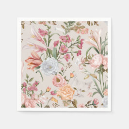 Servilleta De Papel White Cats Pink Roses Floral 