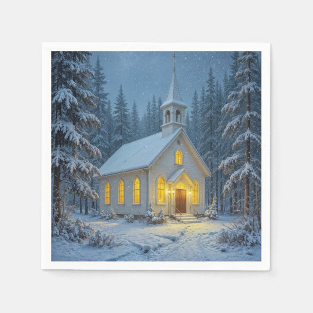 Servilleta De Papel White Christmas Chapel In Winter Pines (Anverso)