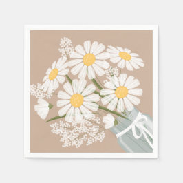 Servilleta De Papel White Daisies Mason Jar Bouquet Beige Corner