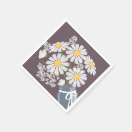 Servilleta De Papel White Daisies Mason Jar Bouquet Dark Púrpura Esqui