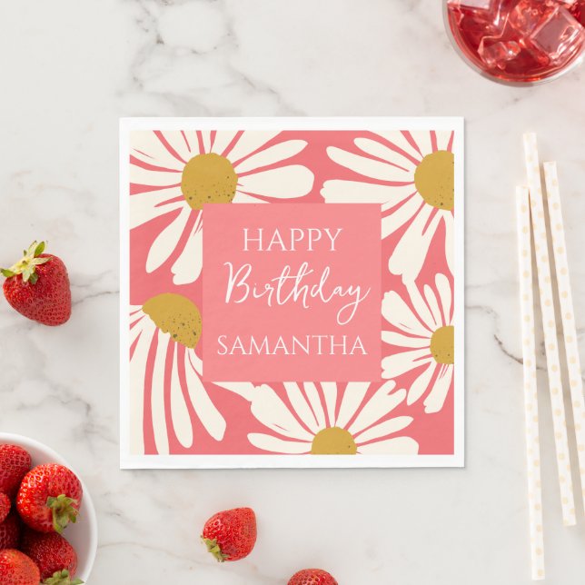 Servilleta De Papel White Daisy Blooms –  Floral  Garden Birthday  (In situ)
