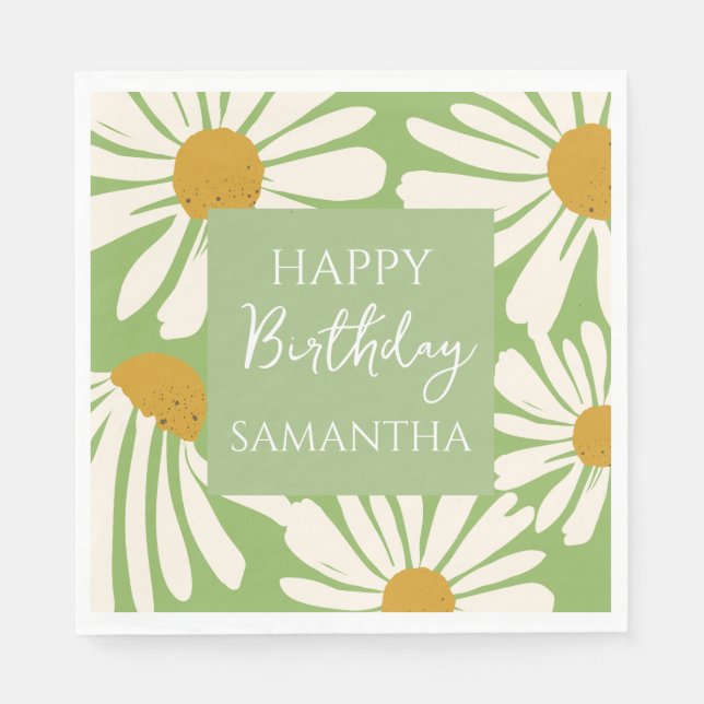 Servilleta De Papel White Daisy Blooms –  Floral  Garden Birthday  (Anverso)