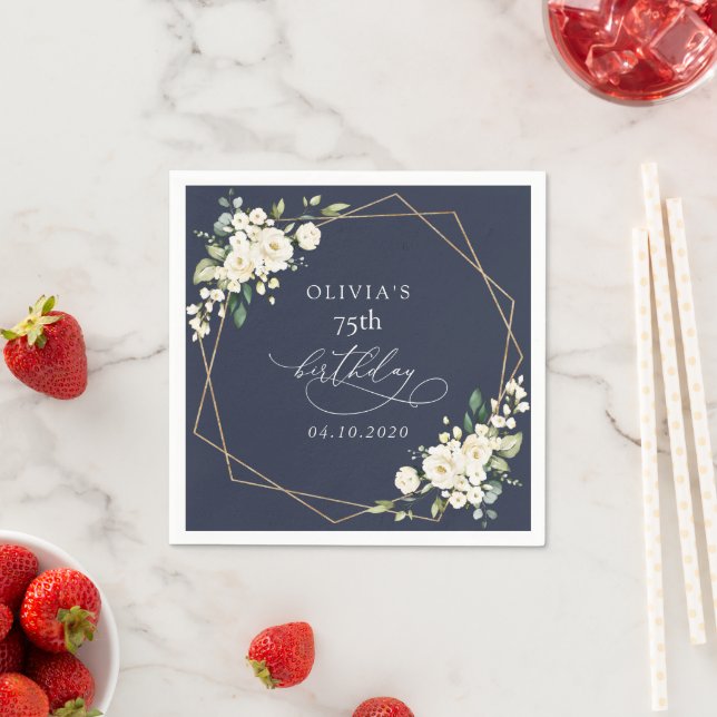 Servilleta De Papel White Flowers, Cream Flowers, Boho, Birthday (In situ)