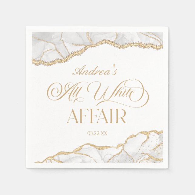 Servilleta De Papel White Gold Agate All White Affair Birthday Party (Anverso)