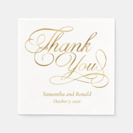 Servilleta De Papel White & Gold Foil Thank You Calligraphy Wedding