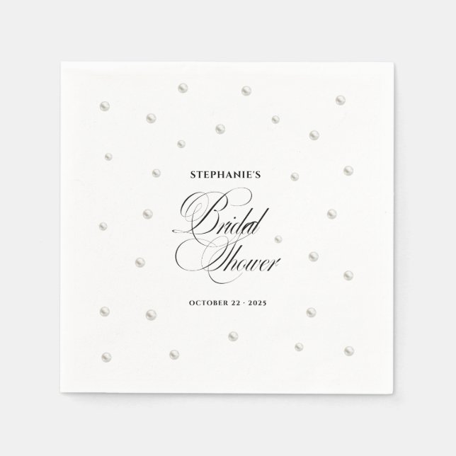 Servilleta De Papel White Pearls Bridal Shower (Anverso)