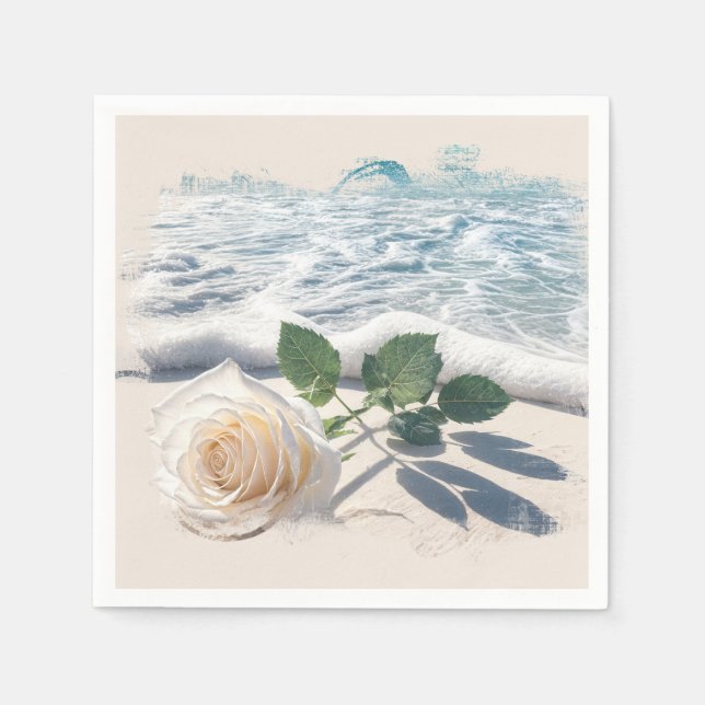 Servilleta De Papel White Rose On Beach Sand  (Anverso)
