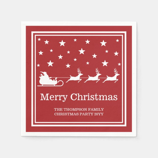 Servilleta De Papel White Santa Sleigh Y Merry Christmas Text Sobre Ro (Anverso)