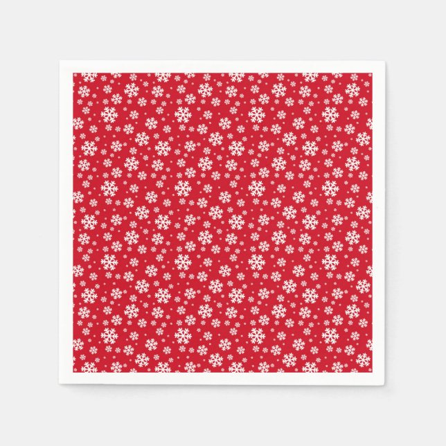 Servilleta De Papel White Snowflakes on red Winter Pattern (Anverso)