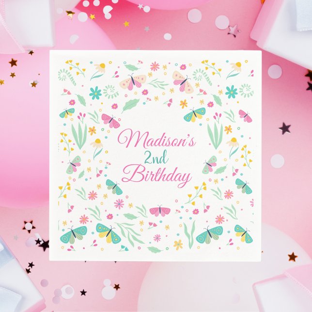 Servilleta De Papel White Whimsical Garden Butterfly Girls Birthday (Subido por el creador)