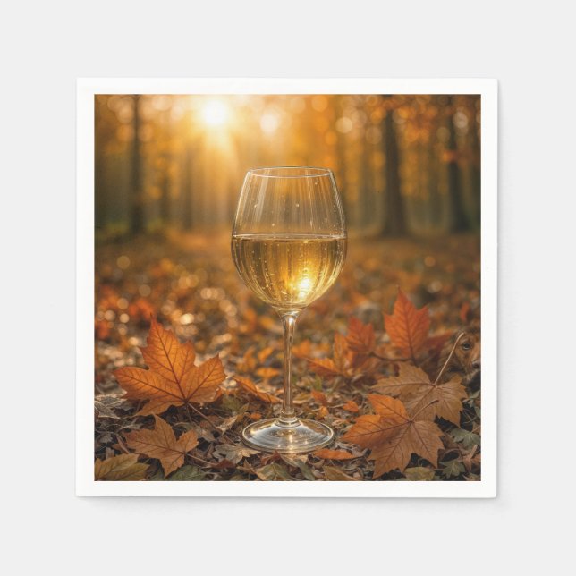 Servilleta De Papel White Wine Glass In Autumn Maple Leaves (Anverso)
