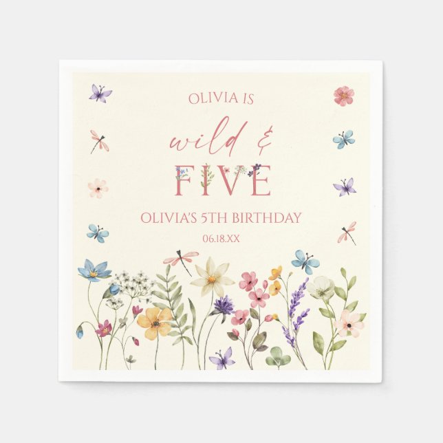 Servilleta De Papel Wild and Five Wildflower 5th Birthday Party (Anverso)