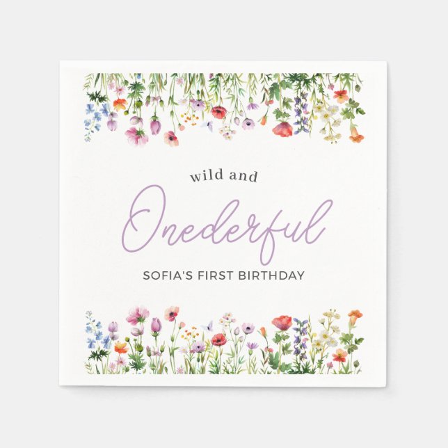 Servilleta De Papel Wild and Onederful Wildflower 1st Birthday (Anverso)