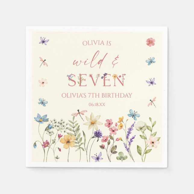 Servilleta De Papel Wild and Seven Wildflower 7th Birthday Party (Anverso)