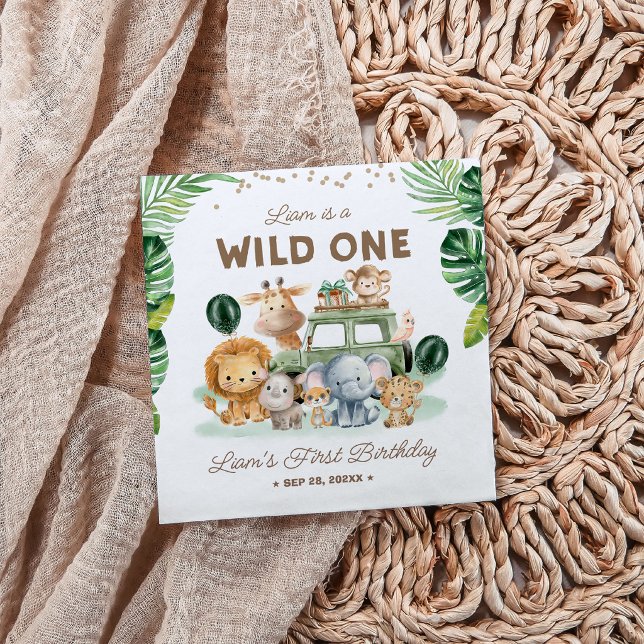 Servilleta De Papel Wild One 1st Birthday Safari Animals (Subido por el creador)
