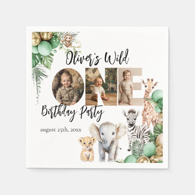Servilleta De Papel Wild One Birthday Safari Animal Photo (Anverso)