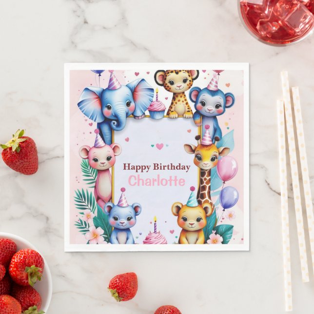 Servilleta De Papel Wild One Cute Animals Balloon girls Birthday (In situ)