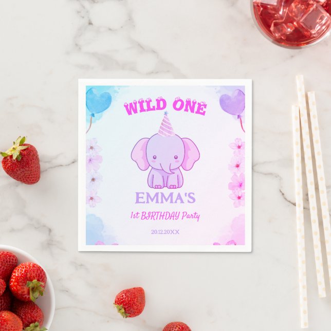 Servilleta De Papel Wild One Cute Elephant 1st Birthday  (In situ)