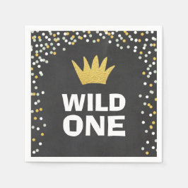 Servilleta De Papel Wild one Paper Napkin Gold Crown Primer cumpleaños
