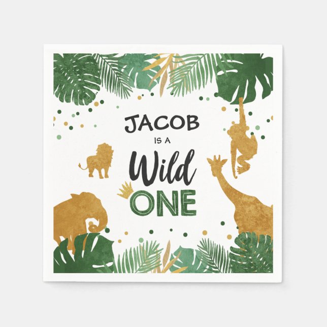 Servilleta De Papel Wild One Paper Napkins Zoo Wild Jungle Animales (Anverso)