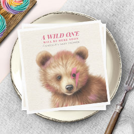 Servilleta De Papel Wild One Pink Hair Bear Baby Shower